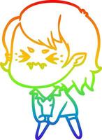 rainbow gradient line drawing annoyed cartoon vampire girl vector