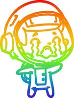 rainbow gradient line drawing cartoon crying astronaut vector