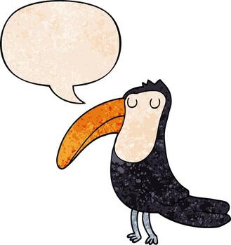 cartoon toucan and speech bubble in retro texture style vector