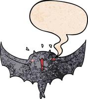 cartoon happy vampire bat and speech bubble in retro texture style vector