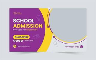 School Admission youtube thumbnail template vector