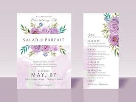 Wedding invitation card template with purple flowers vector