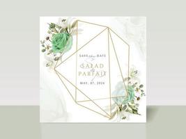 plantilla de tarjeta de invitación de boda floral verde vector