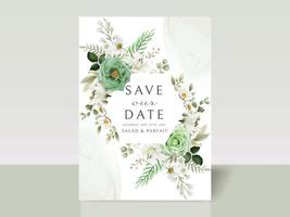 plantilla de tarjeta de invitación de boda floral verde vector