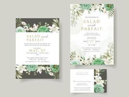 plantilla de tarjeta de invitación de boda floral verde vector