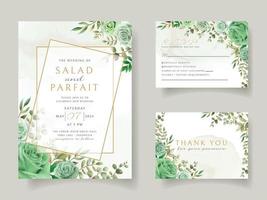 plantilla de tarjeta de invitación de boda floral verde vector