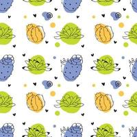 Seamless pattern with doodle cactus plants and multicolor shapes. Vibrant colors, perfect for your project, baby textile, greeting card vector