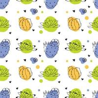 Seamless pattern with doodle cactus plants and multicolor shapes. Vibrant colors, perfect for your project, baby textile, greeting card vector