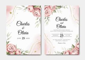 Elegant wedding invitation template with pink rose vector