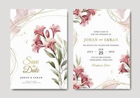 Beautiful wedding invitation template with red floral vector