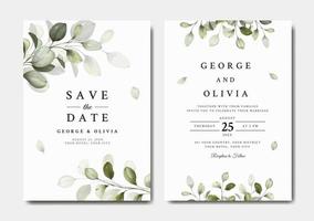 plantilla de invitación de boda con eucalipto vector