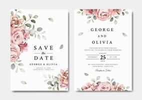 plantilla de invitación de boda con flores rosas y rojas vector