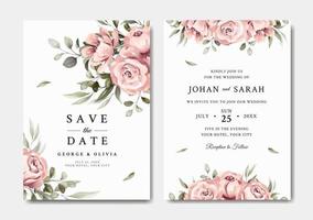 Beautiful wedding invitation template with pink floral vector