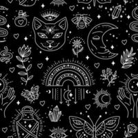 Magic boho symbols seamless pattern. Backdrop of gypsy sacred elements vector