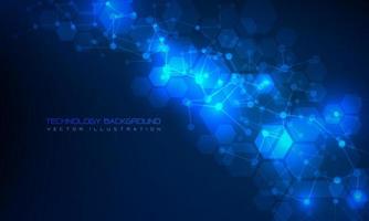 Abstract technology connect blue polygon DNA lines dots geometric background vector