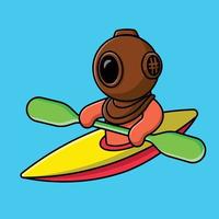 Cute Diver Playing Kayak Cartoon Vector Icon Illustration. Science Sport Flat Cartoon Concept