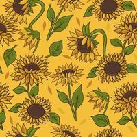 Seamless pattern with sunflowers. Vector graphics.