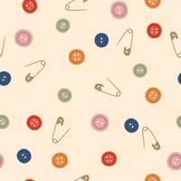 Seamless pattern with buttons and pins. Vector graphics.