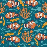 Seamless pattern with cute clown fish. Vector graphics.