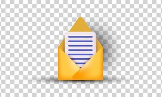 diseño de icono de correo de mensaje amarillo 3d único aislado en vector
