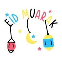 una tipografía de vector de doodle de saludos eid