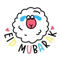 Cute goat face slaughter on eid, doodle icon vector
