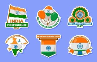 colección de pegatinas del día de la independencia de la india vector