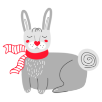 Funny cartoon rabbit in red scarf during Christmas holidays png