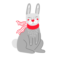 Funny cartoon rabbit in red scarf png