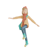 personagem de outono 3d feliz andando 3d render png