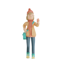 3d autumn character holding phone 3d render png