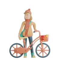 3d herfstkarakter met fiets met groenten 3d render png