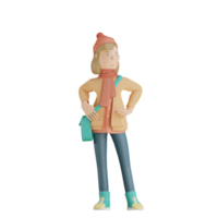 3d autumn character cute pose 3d render png