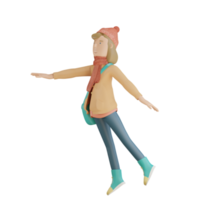 3d autumn character happy jump 3d render png