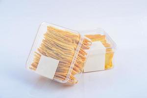 Bread and butter in the transparent box. photo