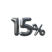 3D Silver Number 15 Percent png