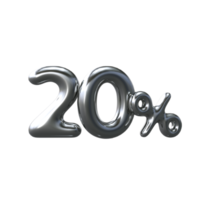 3D Silver Number 20 Percent png