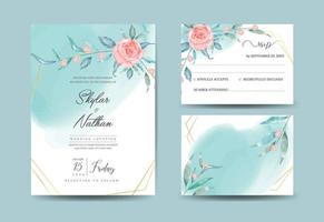 plantilla de invitación de boda tropical con vegetación de acuarela geométrica y rsvp vector