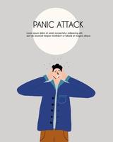 The man is in a fit of terror. Panic attack. Flyer, vector illustration in flat style.