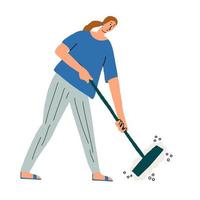 The woman washes the floor. Cleaning. Vector hand drawn illustration.