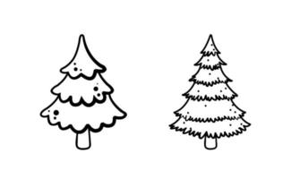 Fir tree black line icon set. Pine sketch illustration vector