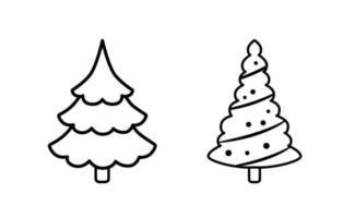 Fir tree black line icon set. Pine illustration vector