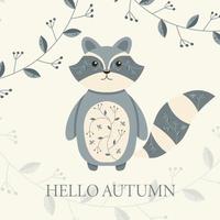 Cute Raccoon with Autumn Ornament on the Body Hello Autumn vector