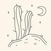 ilustración dibujada a mano de un cactus en el desierto en estilo boho vector