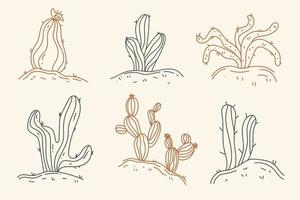 cactus dibujados a mano en un desierto de estilo boho vector