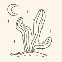 Hand drawn illustration of a cactus in the desert in boho style vector