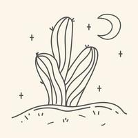 Hand drawn illustration of a cactus in the desert in boho style vector