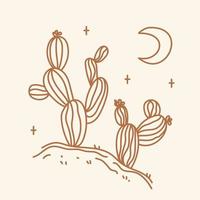 ilustración dibujada a mano de un cactus en el desierto en estilo boho vector