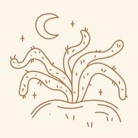 Hand drawn illustration of a cactus in the desert in boho style vector