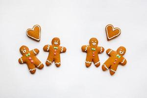 Handmade festive gingerbread cookies in the form of stars and hearts for Valentine's Day photo